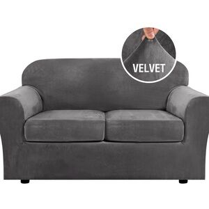 Stretch Velvet Loveseat Slipcover in Gray